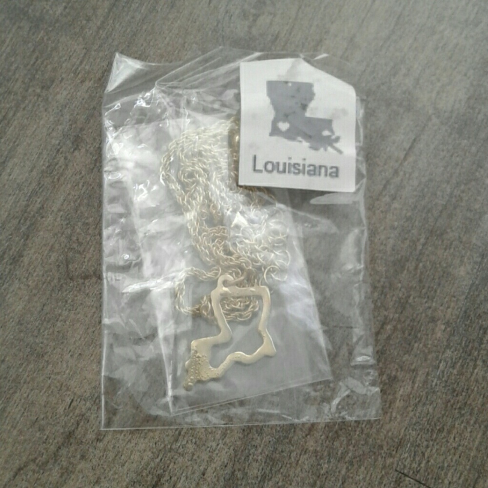 Brand new Louisiana shape state necklace gold